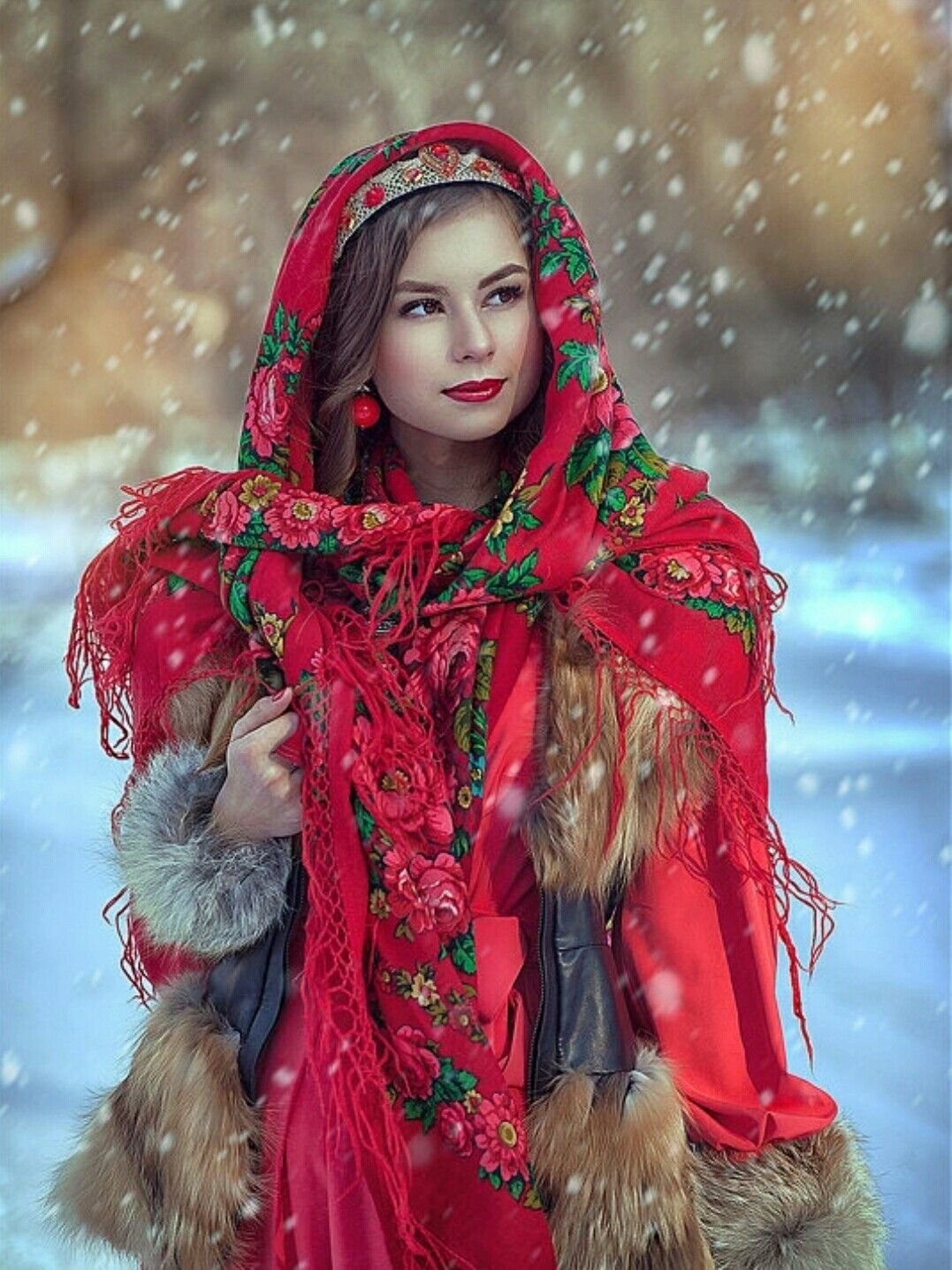 Beautiful girl Women in Slavic costumes in Voronezh